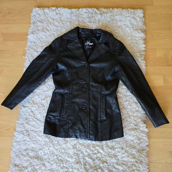 Maxima WILSON Womens Black Leather Jacket Classic Blazer Style Small 90s Gothic - Picture 3 of 12